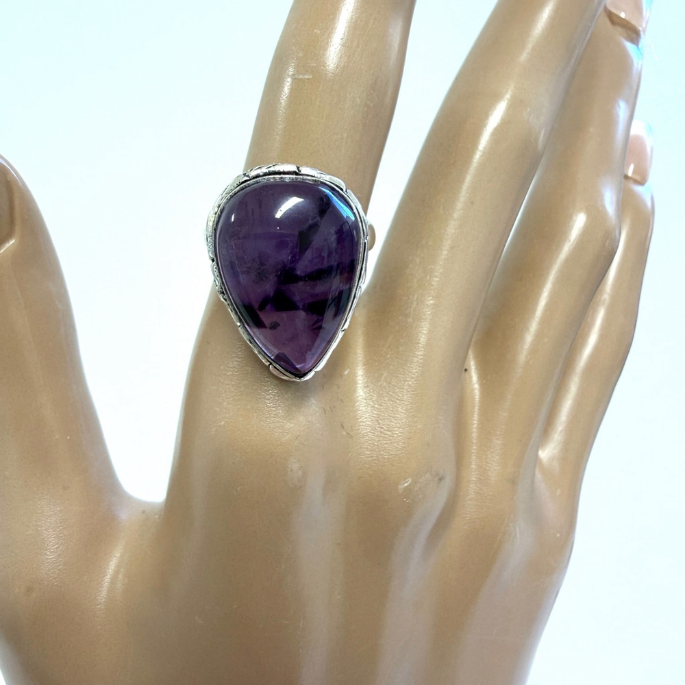 Handmade Sterling Silver‎ Amethyst Teardrop Adjustable Ring New with Box
